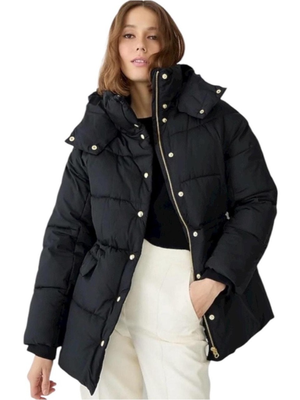 J. Crew Black Quilted Hooded Puffer Jacket